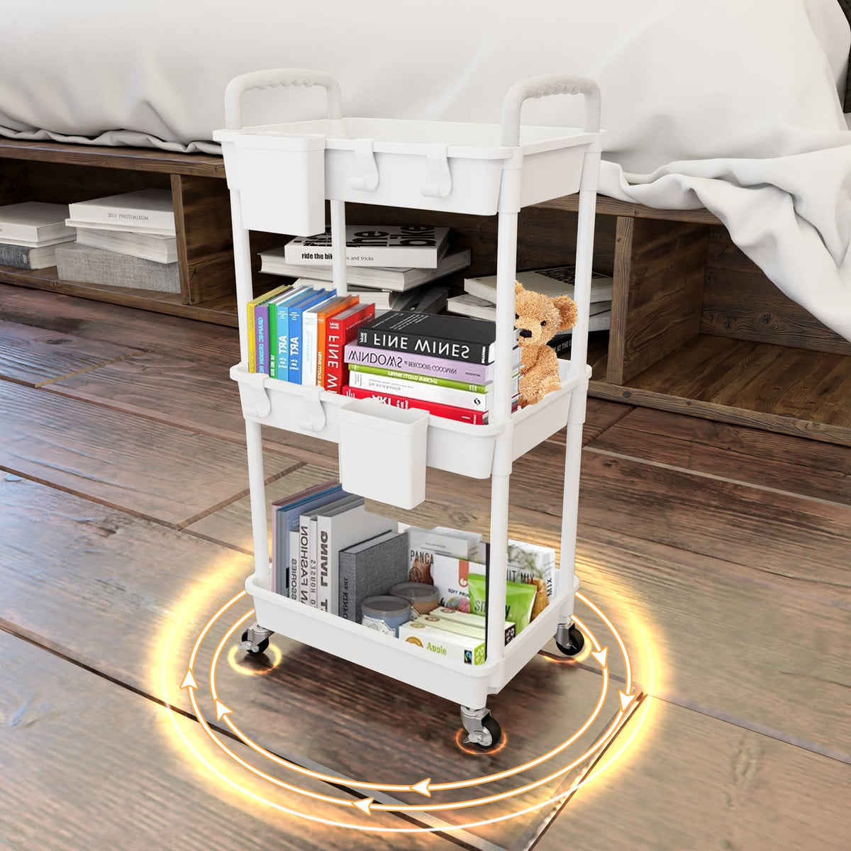3 Tier Rolling Utility Cart with Handle,REBECAT Utility Cart Made of Multifunctional Storage