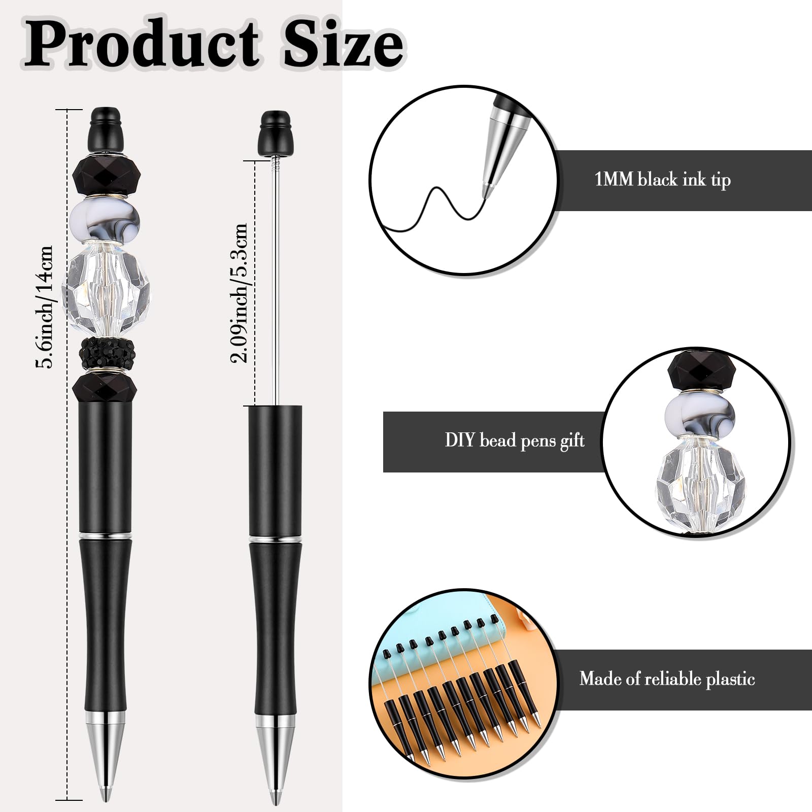 Crtiin 50 Pack Beadable Pens, Ballpoint Pens, School Supplies, Black