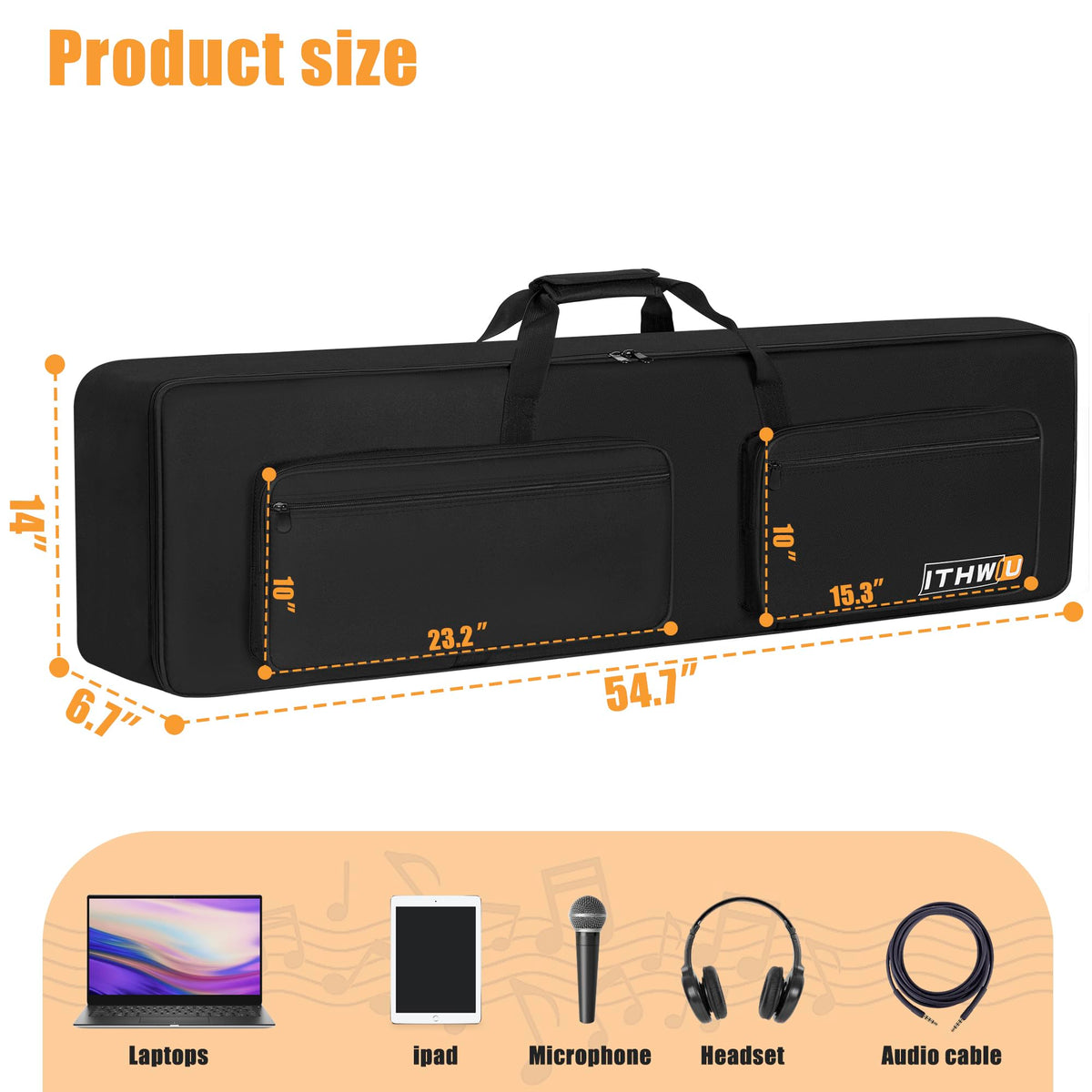 ITHWIU Padded 8mm Shockproof 88 Keys Keyboard Case Electric Piano Padded Keyboard Gig Bag