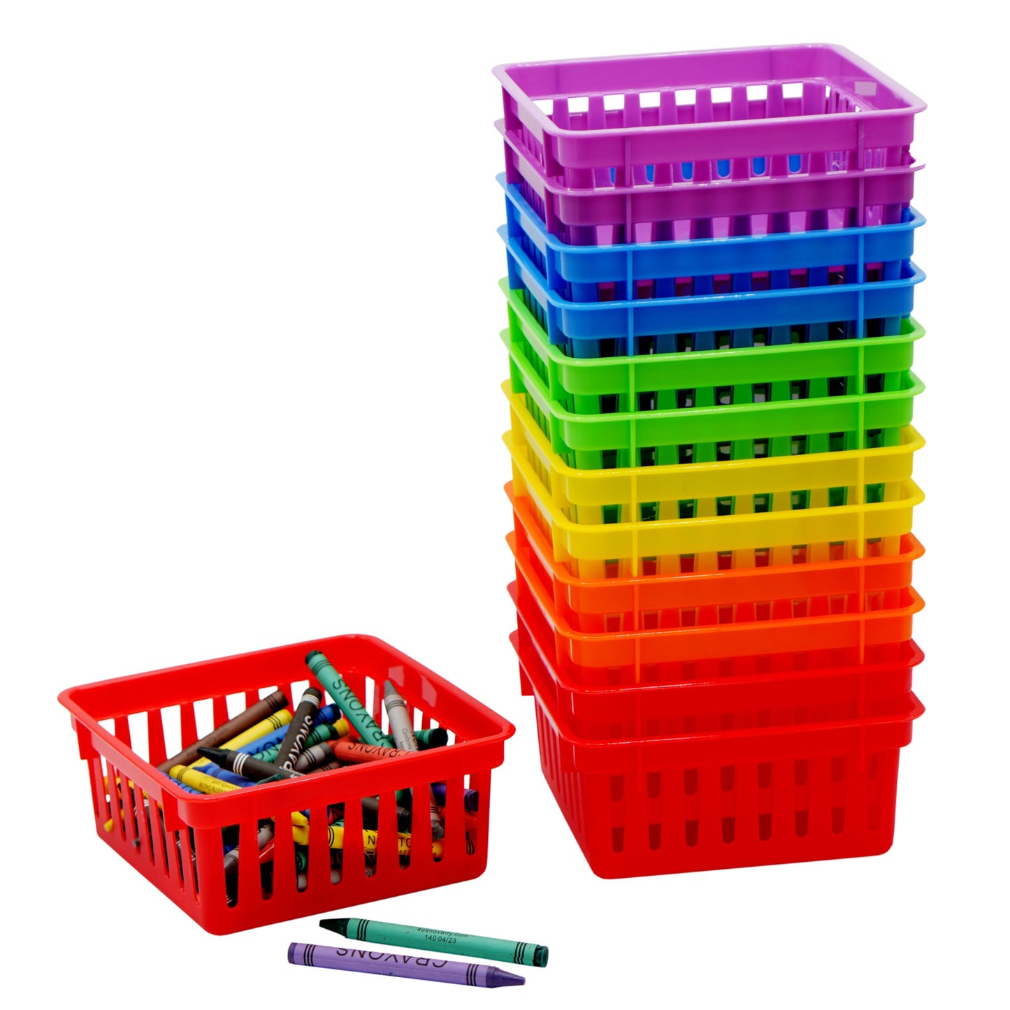 4E's Novelty 12 Pack Small Classroom Storage Baskets, Square 4.5" Sturdy Plastic Colorful Crayon &