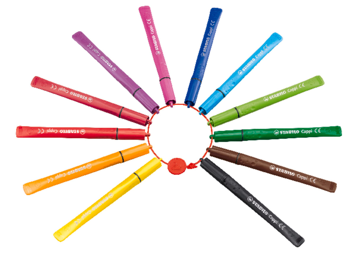Fibre-Tip Pen with Cap-Ring - STABILO Cappi - Pack of 18 - Assorted Colours + 2 Cap-Rings
