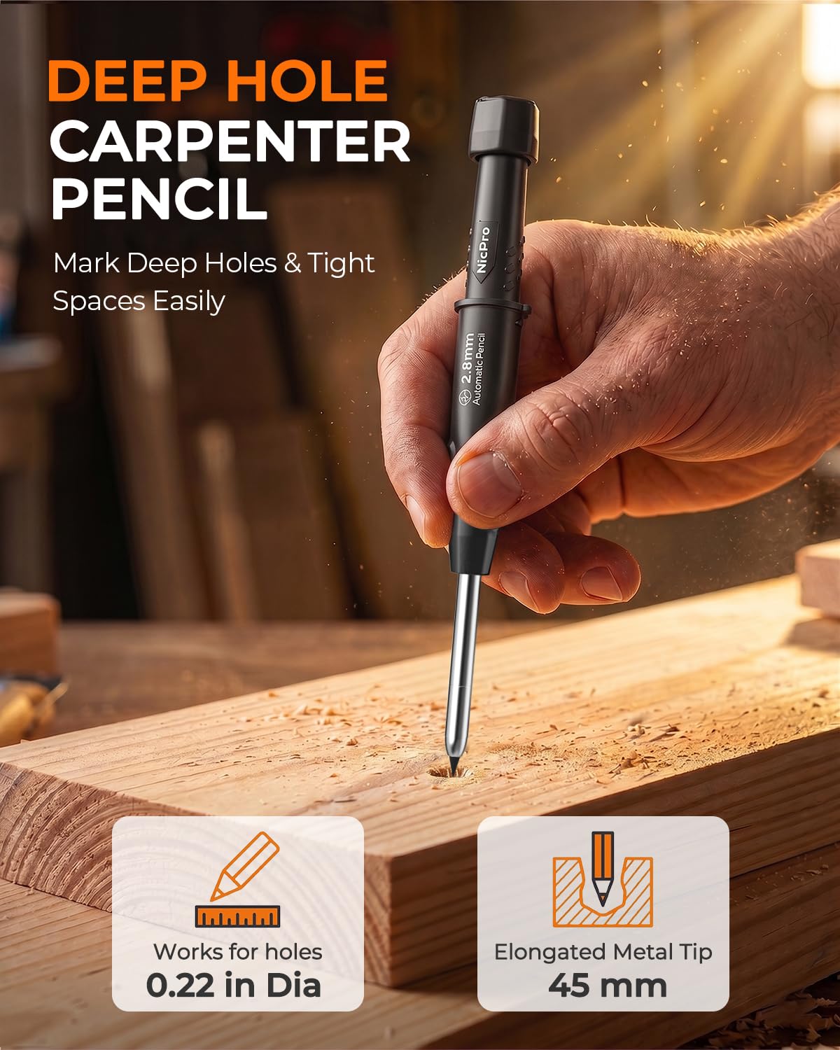 Nicpro Carpenter Pencils with Sharpener & Sleeve, 2Pack Construction Pencil