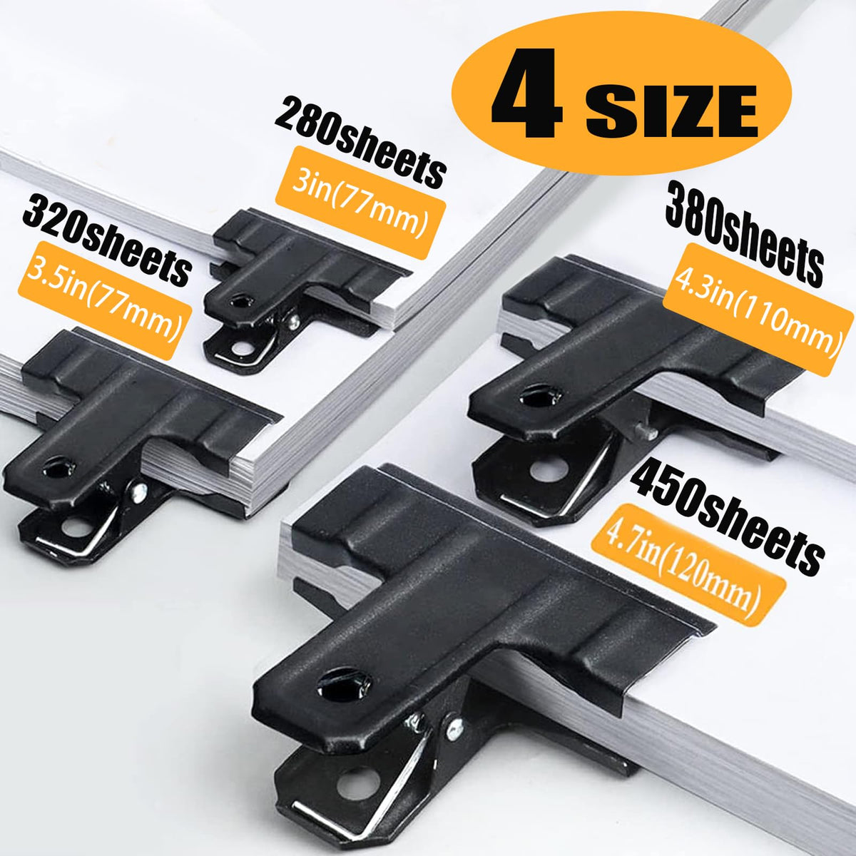 Locci Black Large Bull Clips, 10 Pack Extra Large Binder Clips 4.7 Inch (120 mm) for Home, Work