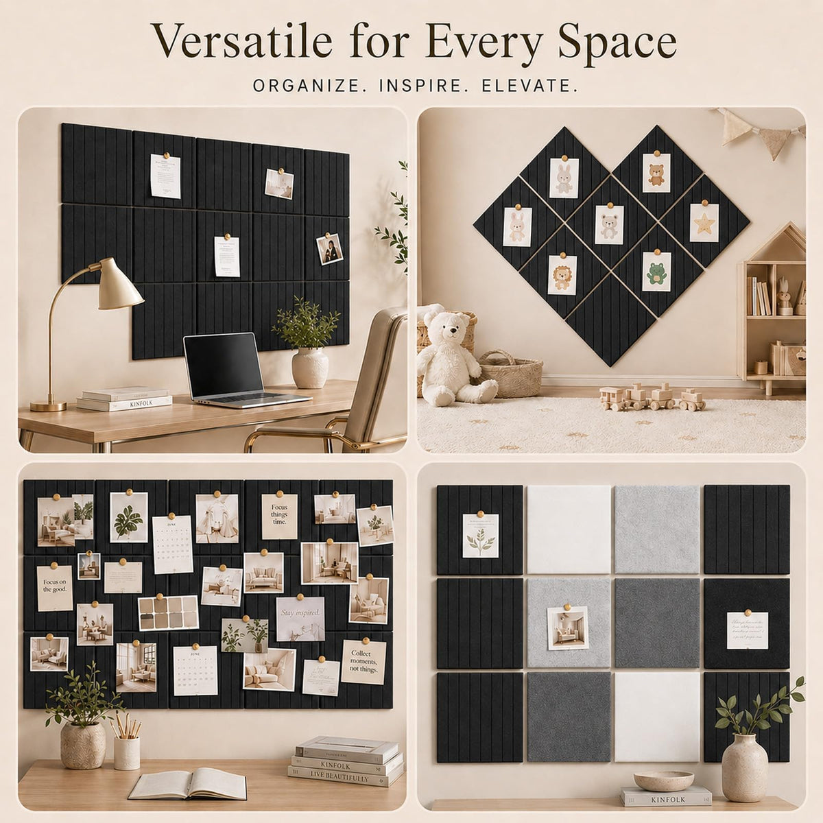 Baysola Stripe Felt Bulletin Board Tiles, Cork Board Alternative 24 x 36 in