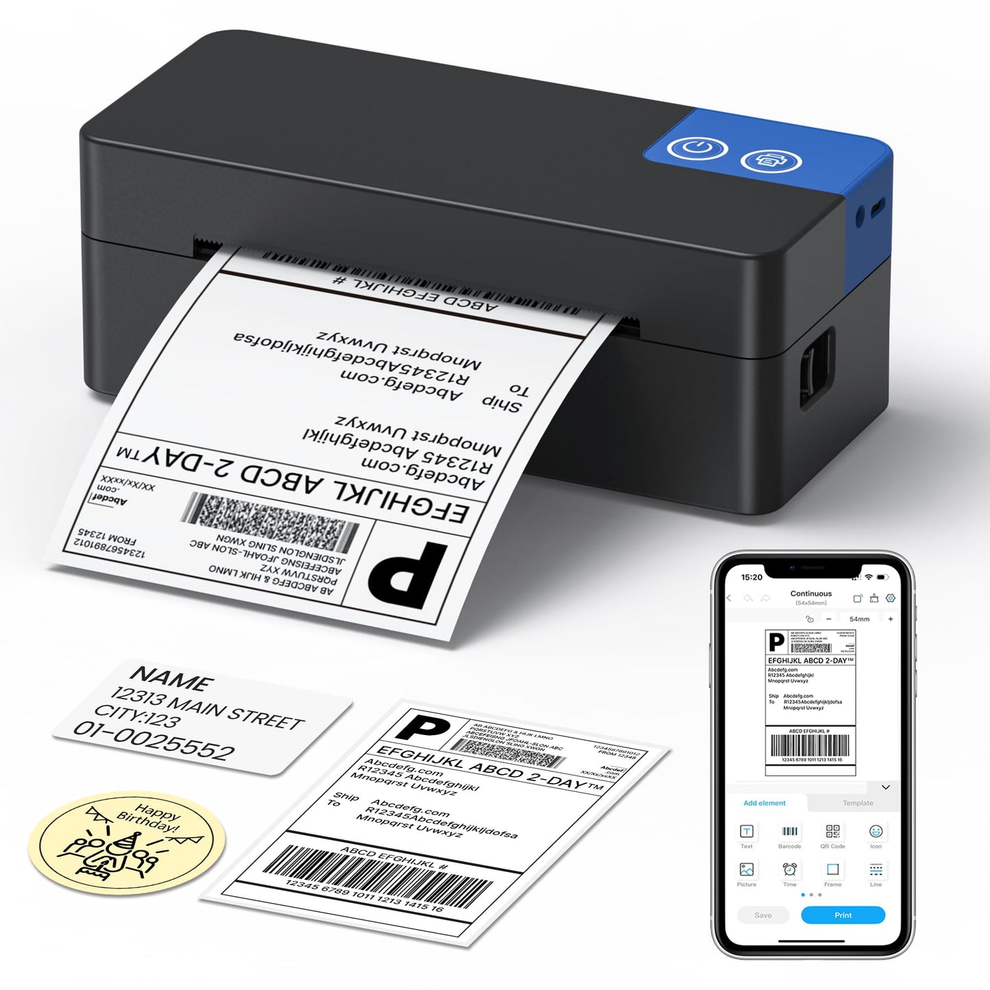 ETIKEZ Bluetooth Thermal Shipping Label Printer, 4x6 Thermal Label Printer