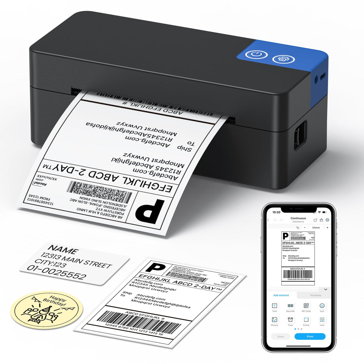 ETIKEZ Bluetooth Thermal Shipping Label Printer, 4x6 Thermal Label Printer