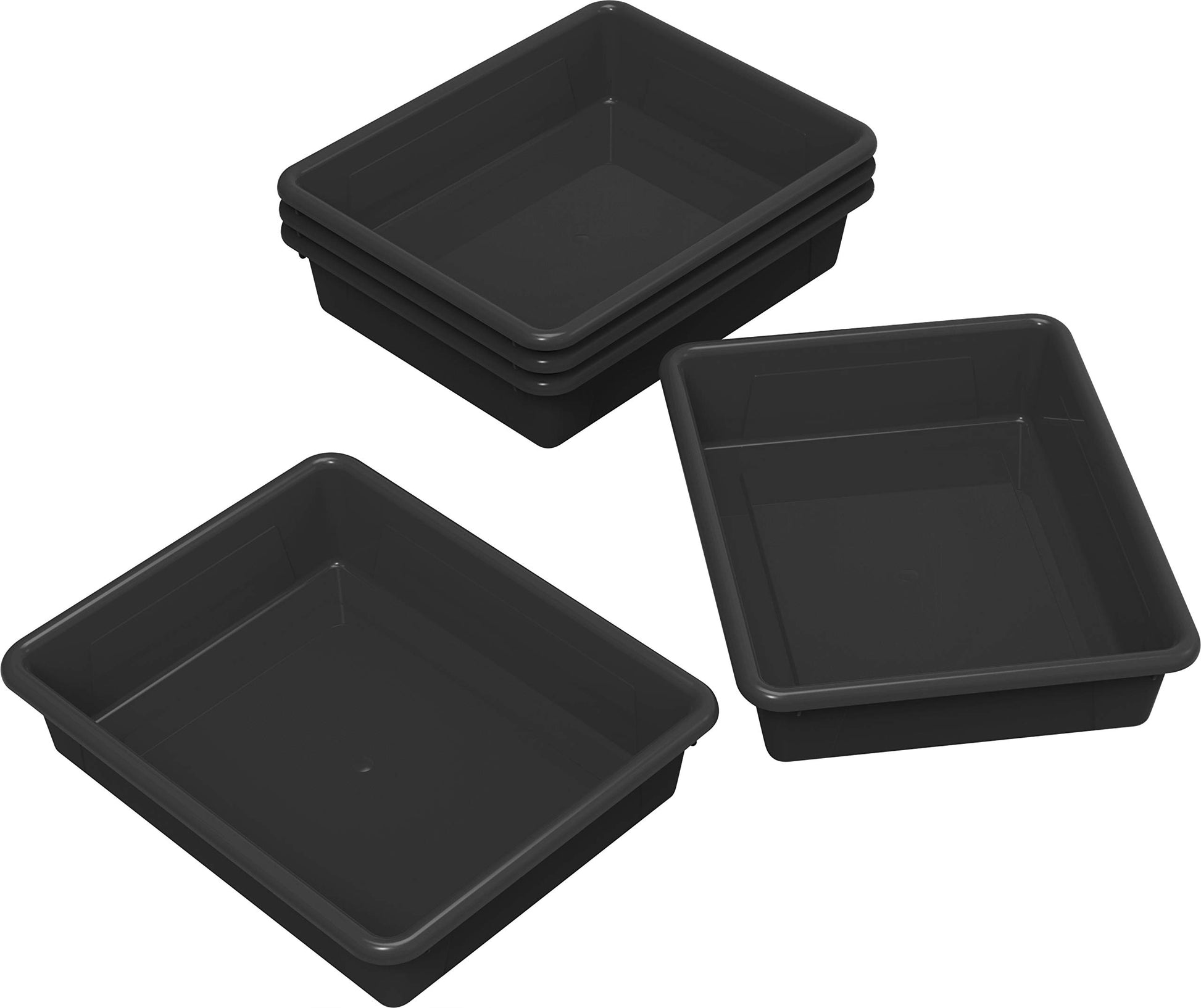 Storex Letter Size Flat Storage Tray – Organizer Bin for Classroom, Office and Home, Black, 5-Pack