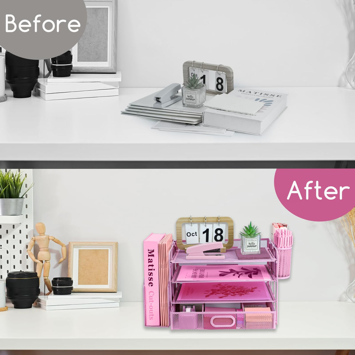 ideallife Desk Organizers and Accessories with File Holder, 4-Tier Paper Letter Tray Organiser with
