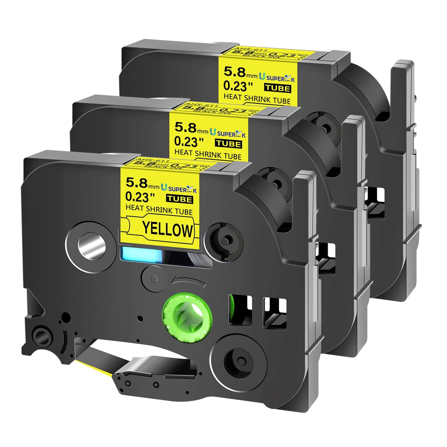 3 Pack Compatible for Brother Ptouch HSe-611 HSe611 HS-611 HS611 Black on Yellow 5.8mm 0.23'' Heat