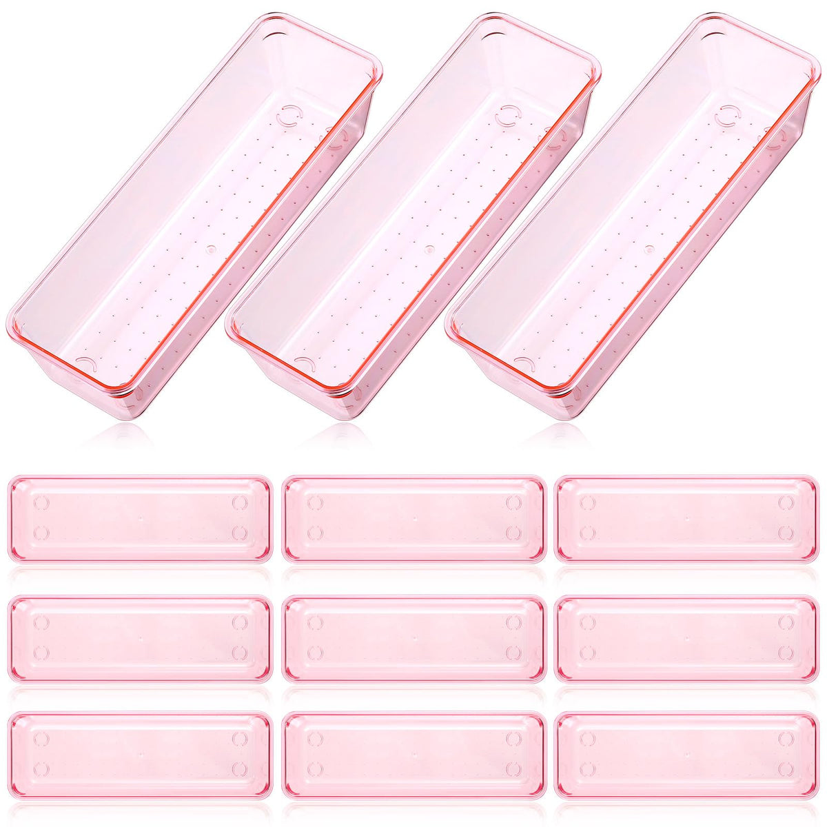 Maitys 12 Pcs Clear Drawer Organizer 9 x 3 x 2 Inches Plastic Rectangle Trays Makeup Vanity Storage