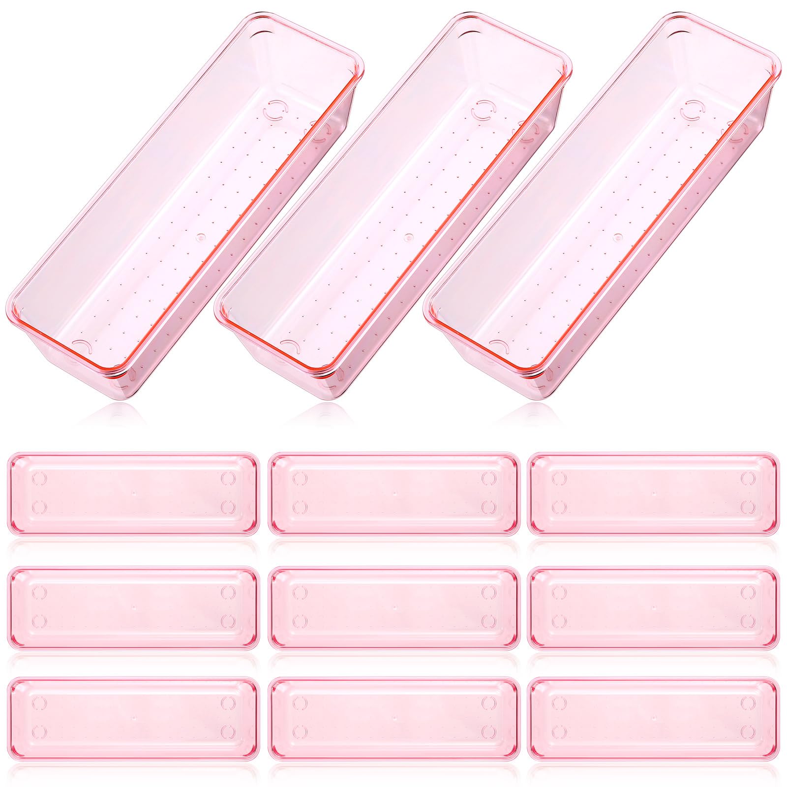 Maitys 12 Pcs Clear Drawer Organizer 9 x 3 x 2 Inches Plastic Rectangle Trays Makeup Vanity Storage