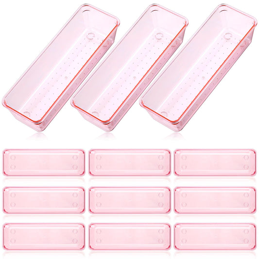 Maitys 12 Pcs Clear Drawer Organizer 9 x 3 x 2 Inches Plastic Rectangle Trays Makeup Vanity Storage