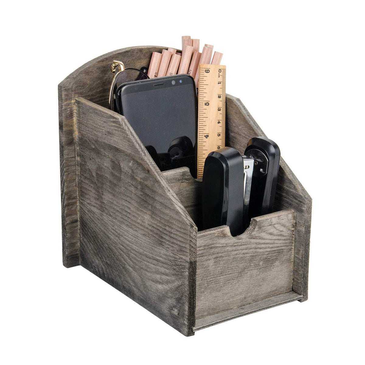 VERGOODR 3 Slot Rustic Wooden Remote Control Frame Media Organizer,Office Supply Storage,Magazine