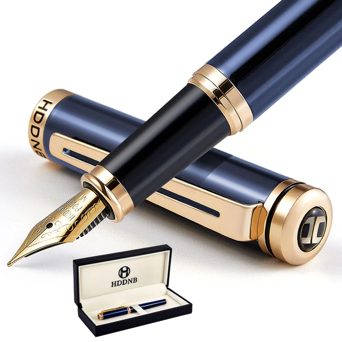 HDDNB Blue Luxury Fountain Pen Set for Men and Women with Gift Box, 24K Gold Finish and Gilded