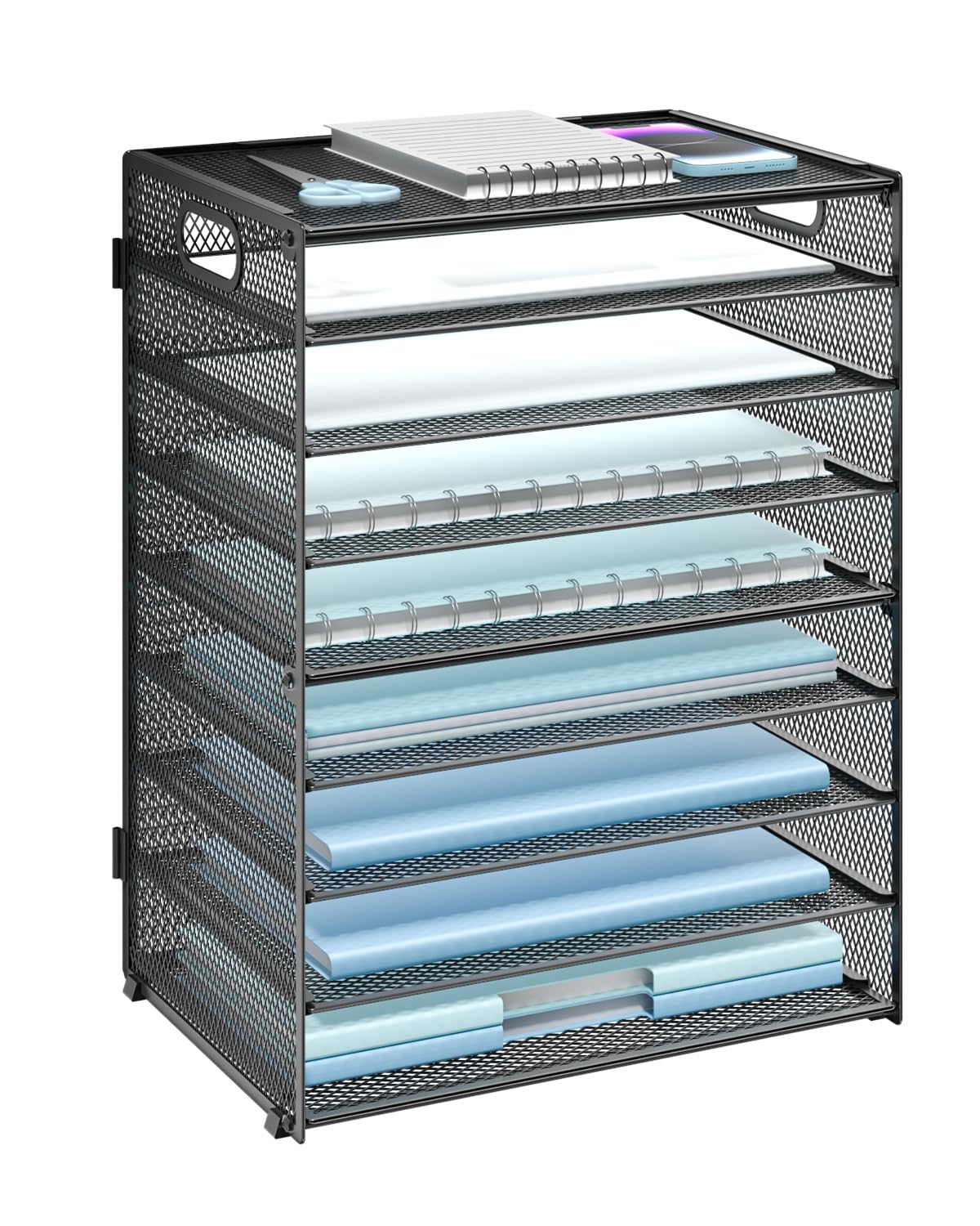 WALI Desk File Organizer, 9 Tier Desktop Paper Letter Tray Organizer with Handle, Office Desk
