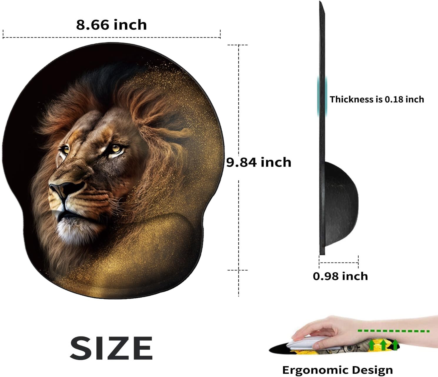 Lion Mouse Pad with Wrist Support Gel Mousepad Wrist Rest Animal Mouse Mat Gaming Cushion Mouse