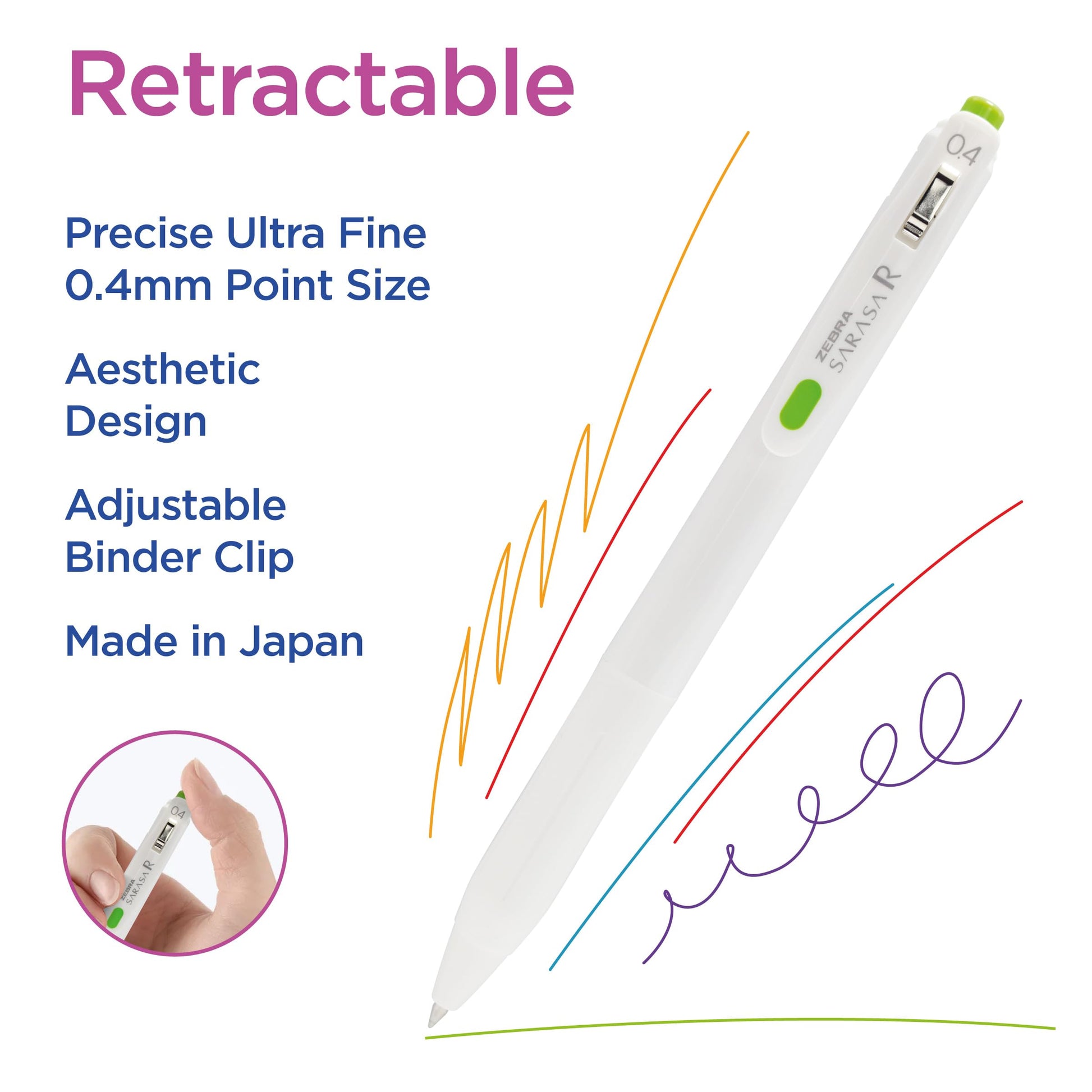 Zebra Pen SARASA R Vivid Gel Retractable Pen, Assorted Ink, 0.4mm, 14-Pack