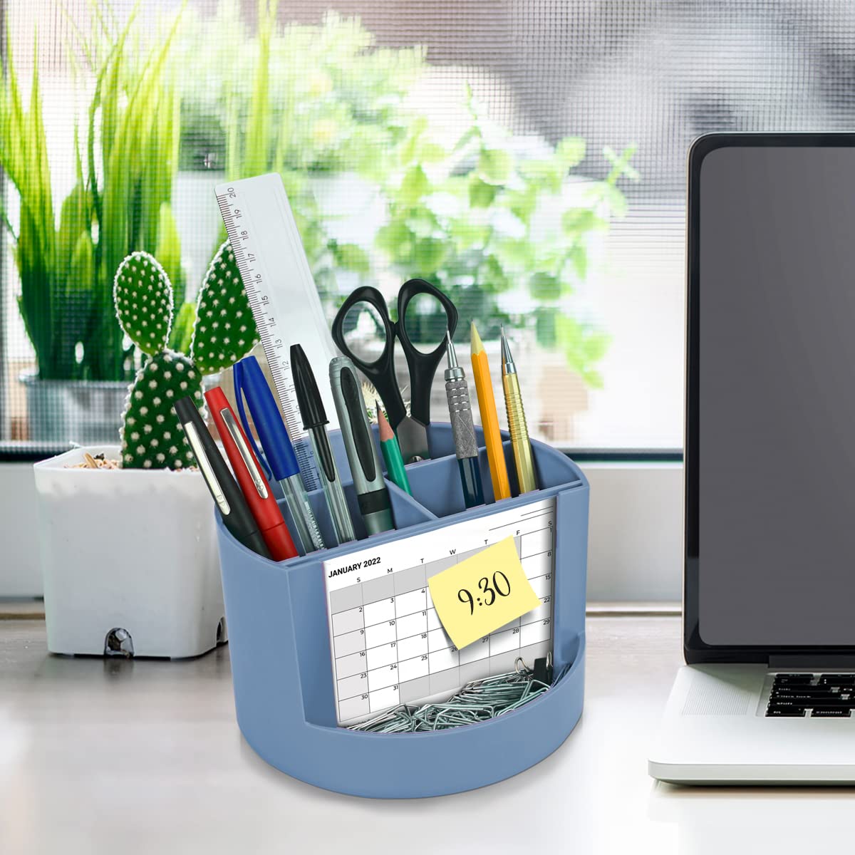 Acrimet Compact Desktop Organizer, 4 Spacious Slots, Round Pencil and Accessories Holder with Photo
