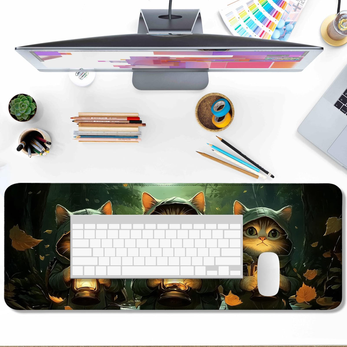AYKDTFN Forest Cat Large Mouse Pad & Desk Mat for Gaming, Office & Home