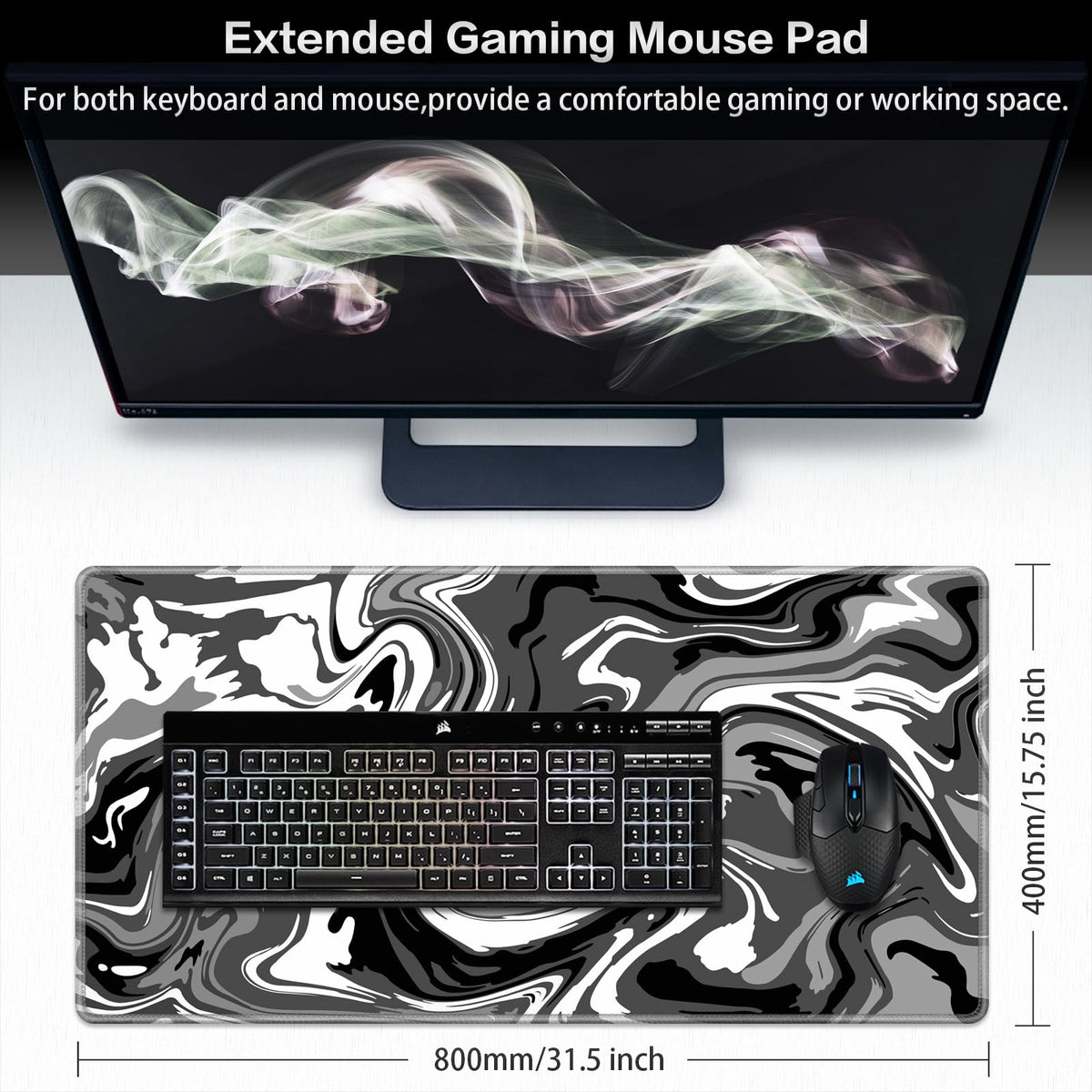 Canjoy Gaming Mouse Pad, 31.5x15.7inch Fluid Large Mouse Pads for Desk