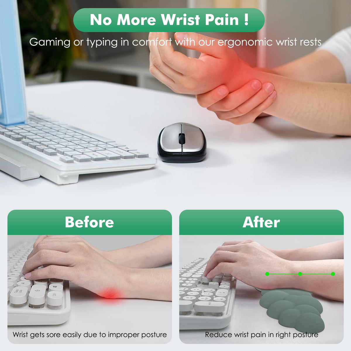 MoKo Cloud Wrist Rest for Keyboard and Mouse with Mouse Pad, Green