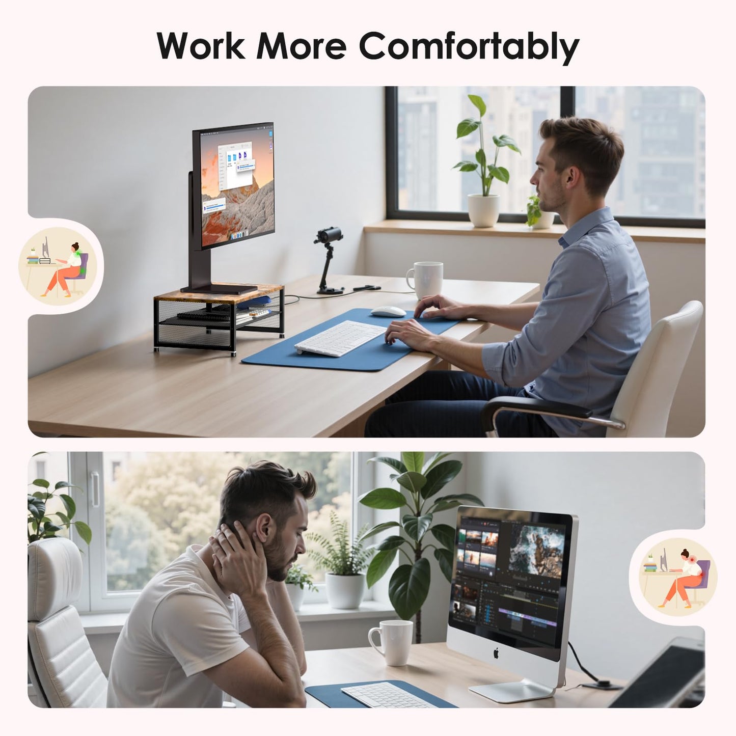 ECOLOVI 2-Tier Computer Monitor Stand Riser, Printer & Laptop Stand, Office Desk Accessories