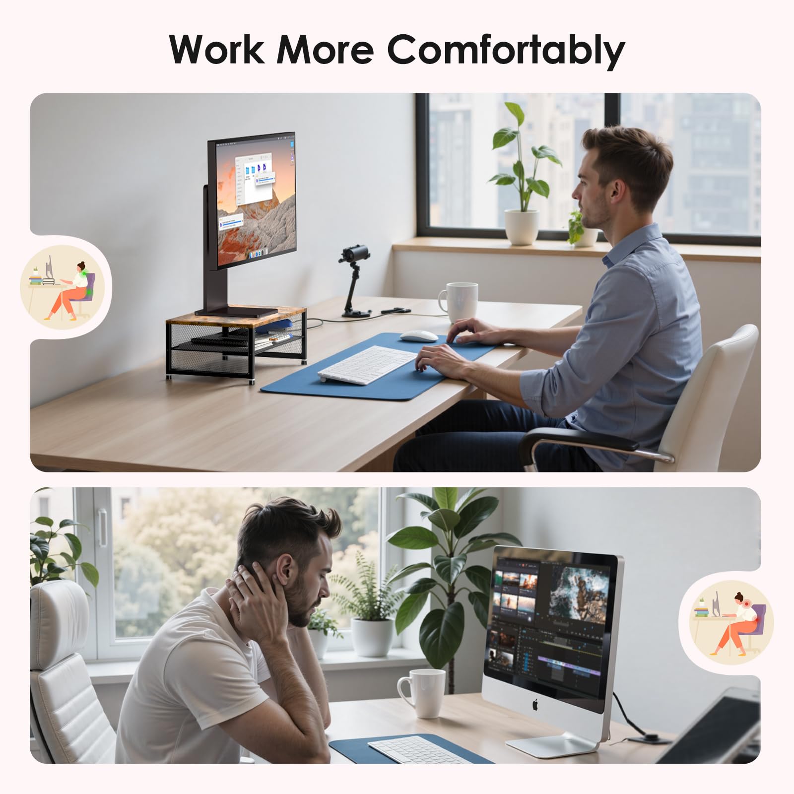 ECOLOVI 2-Tier Computer Monitor Stand Riser, Printer & Laptop Stand, Office Desk Accessories