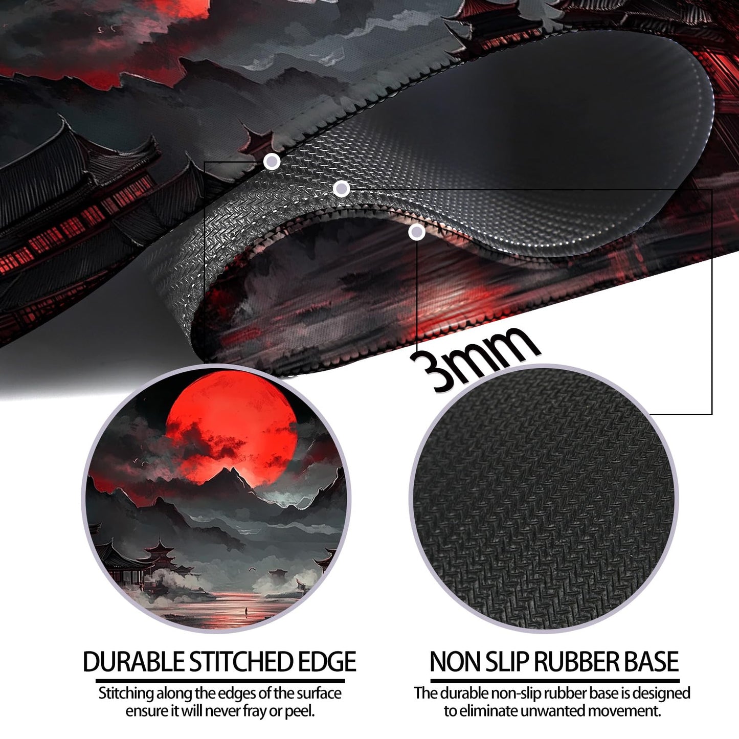 JIANG100 Moonlit Japanese Lake Scene Gaming Desk Mat, XL Extended Mouse Pad