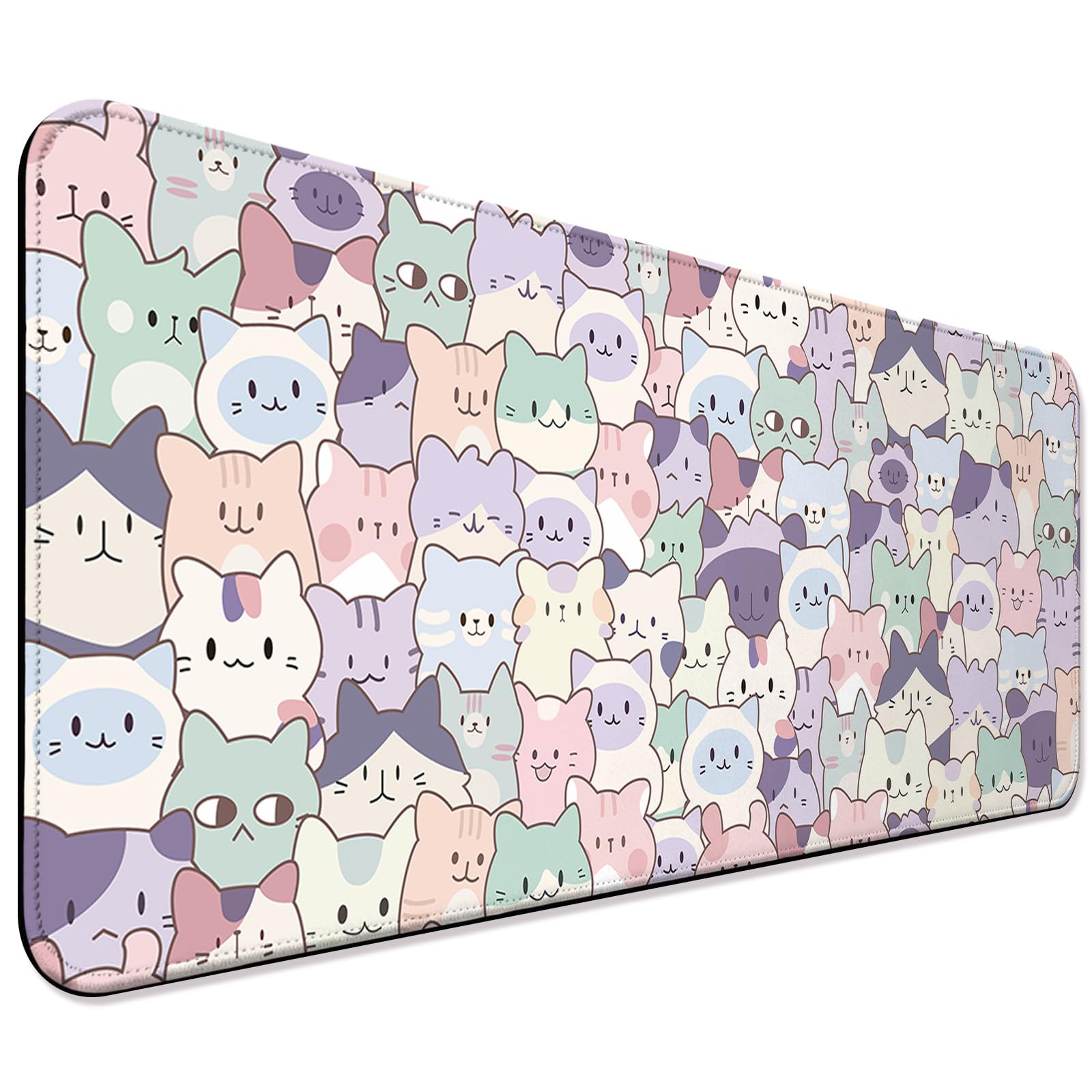 JIANG100 Cute Cat Gaming Desk Mat, Kawaii Pastel Extended Mouse Pad, Pink