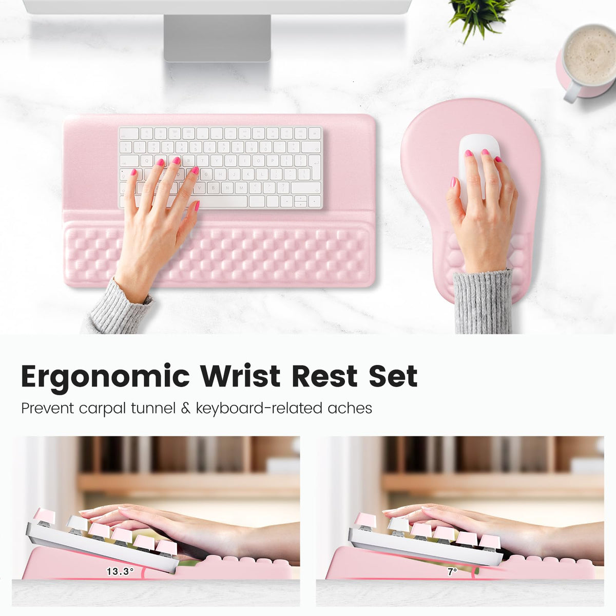 Ospelelf Ergonomic Mouse Pad and Keyboard Stand Wrist Rest Set, Memory Foam Comfort, Pain Relief