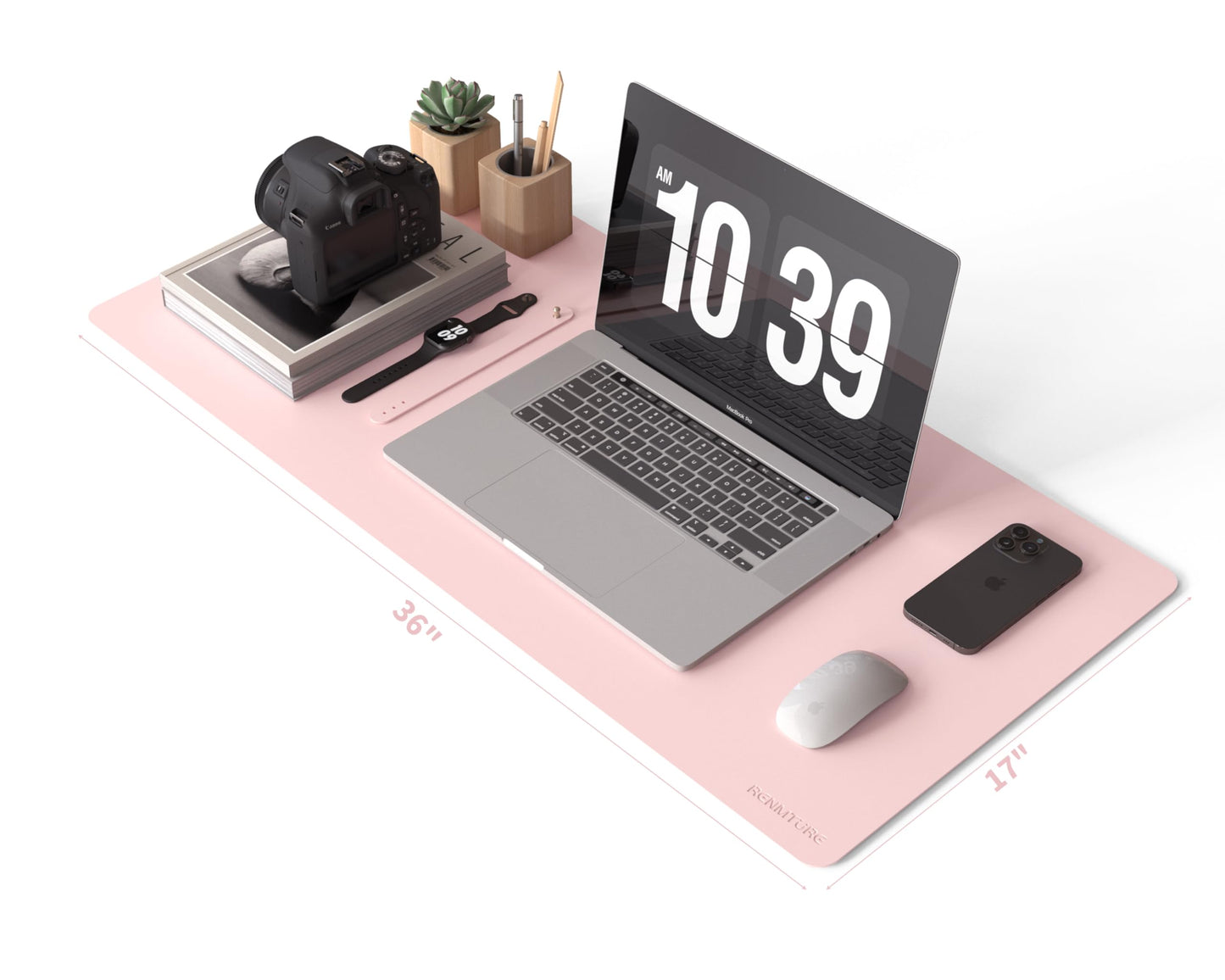 RENMTURE PU Mouse Pad, Faux Leather Large Desk Pad, Home Work Office Accessories, Non-Slip Desk