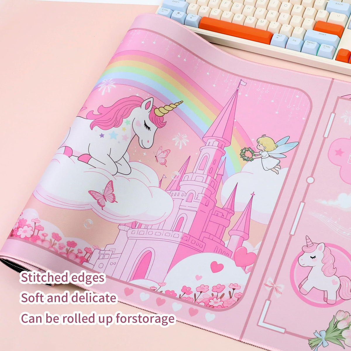 PERFECTSIGHT Cute Unicorn Desk Pad Kawaii Dream Desk Mat, Large Gaming Mouse Pad, Funny Deskmat