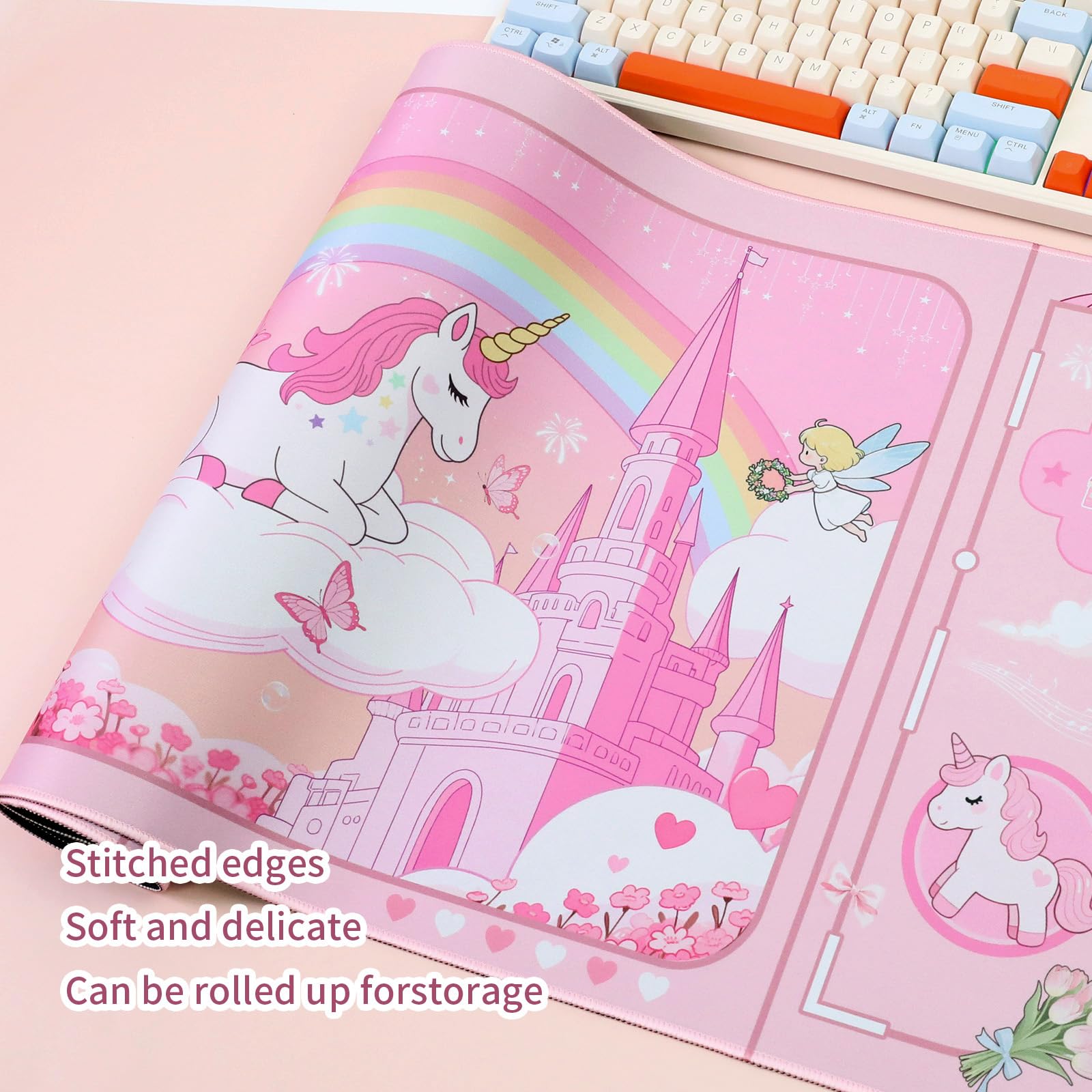 PERFECTSIGHT Cute Unicorn Desk Pad Kawaii Dream Desk Mat, Large Gaming Mouse Pad, Funny Deskmat