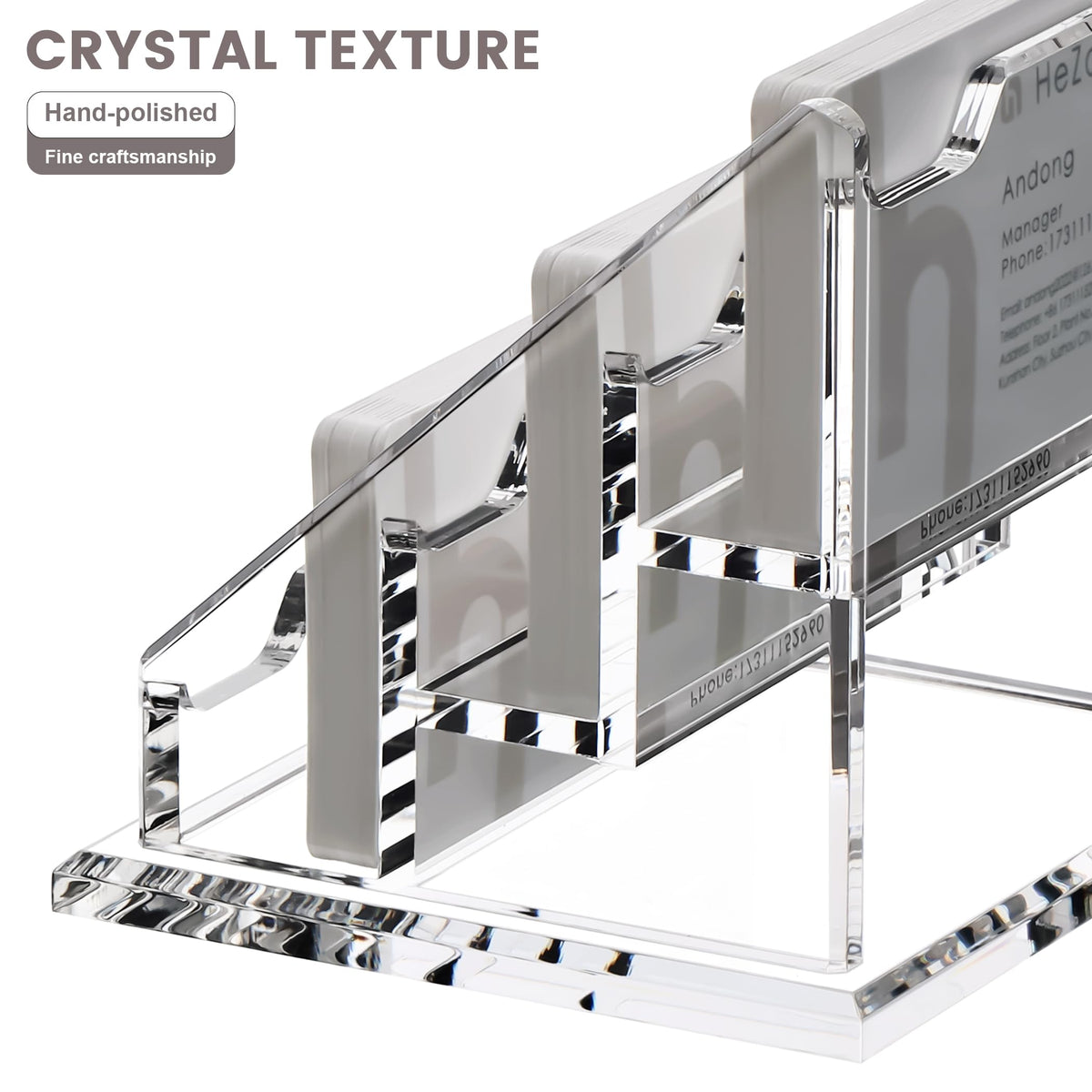 HeZone Acrylic Card Holder Clear Horizontal Business Card Organizer Stand for Desk 3 Slots 3 Tier
