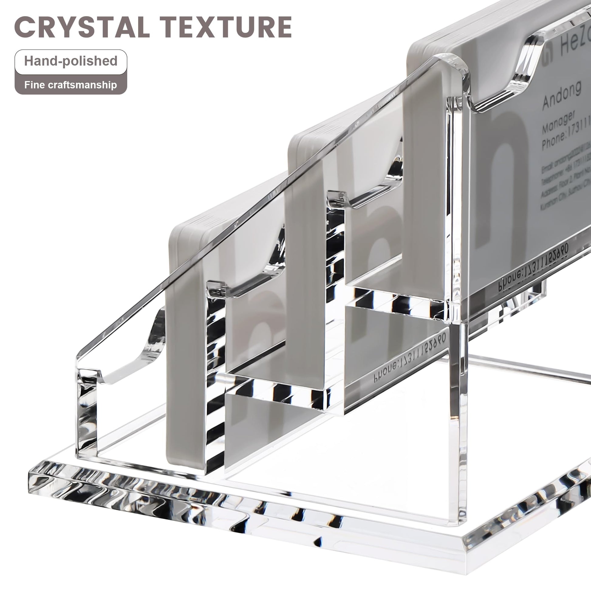 HeZone Acrylic Card Holder Clear Horizontal Business Card Organizer Stand for Desk 3 Slots 3 Tier