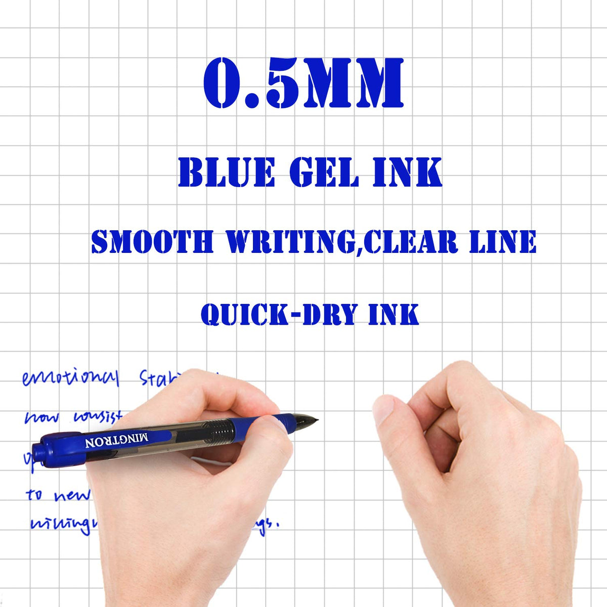 100 Pack No Smear Blue Ink Retractable Fine Point Gel Pens Bulk, 0.5MM