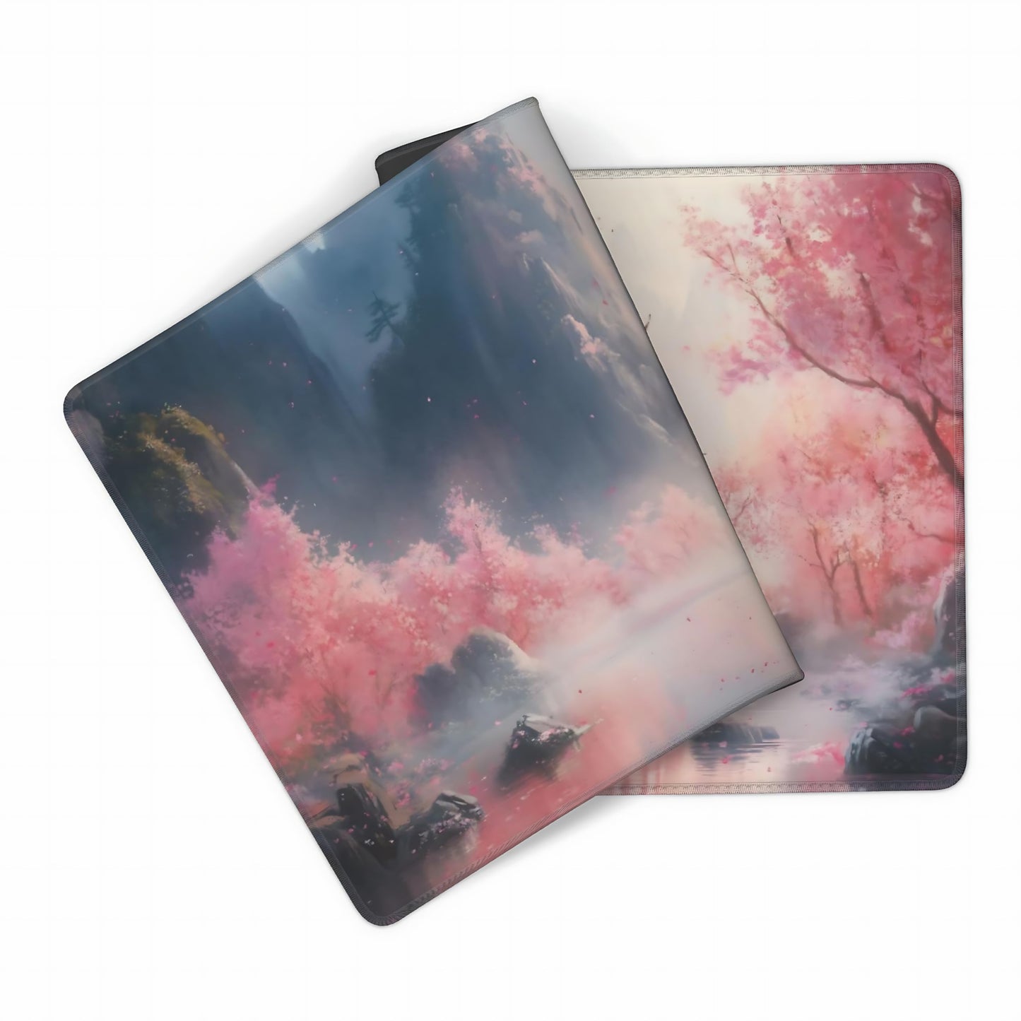 Aesthetic Scenery Gaming Mouse Pad, Pink Japanese Desk Mat with Anti-Slip Base & Stitched