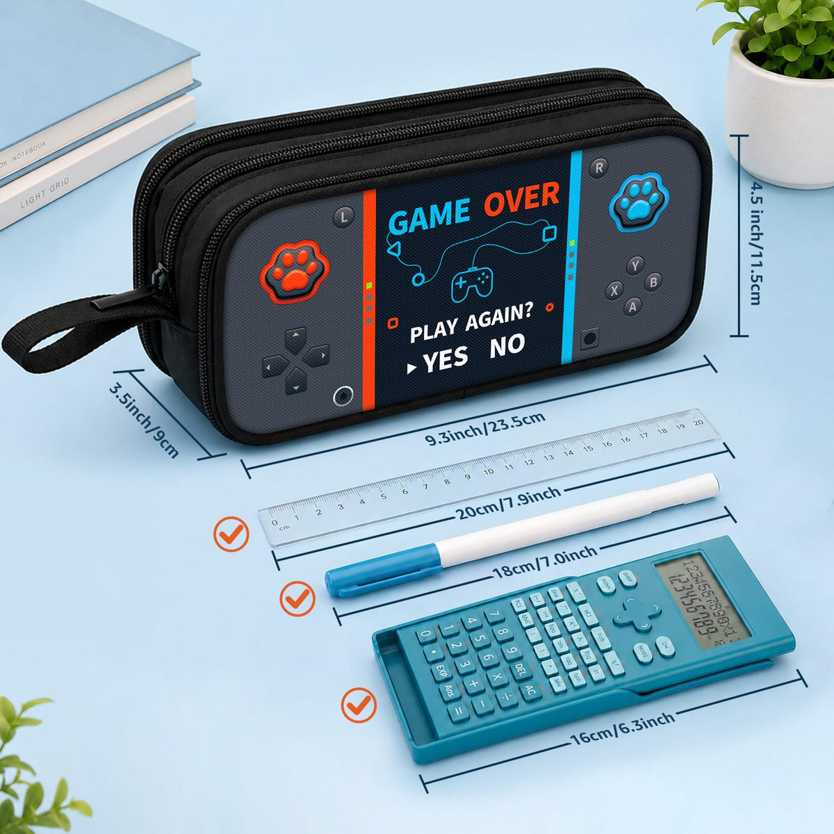 Easozoom Game Controller Pencil Case for Boys Kids Teens, Large Capacity Pencil Pouch with 3