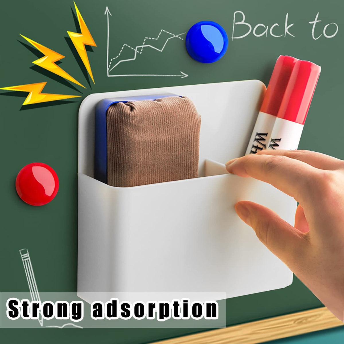 noonebutyou 4-in-1 Magnetic Marker Holder - Dry Erase, Wall Mount, Self-Adhesive Pen Holder for