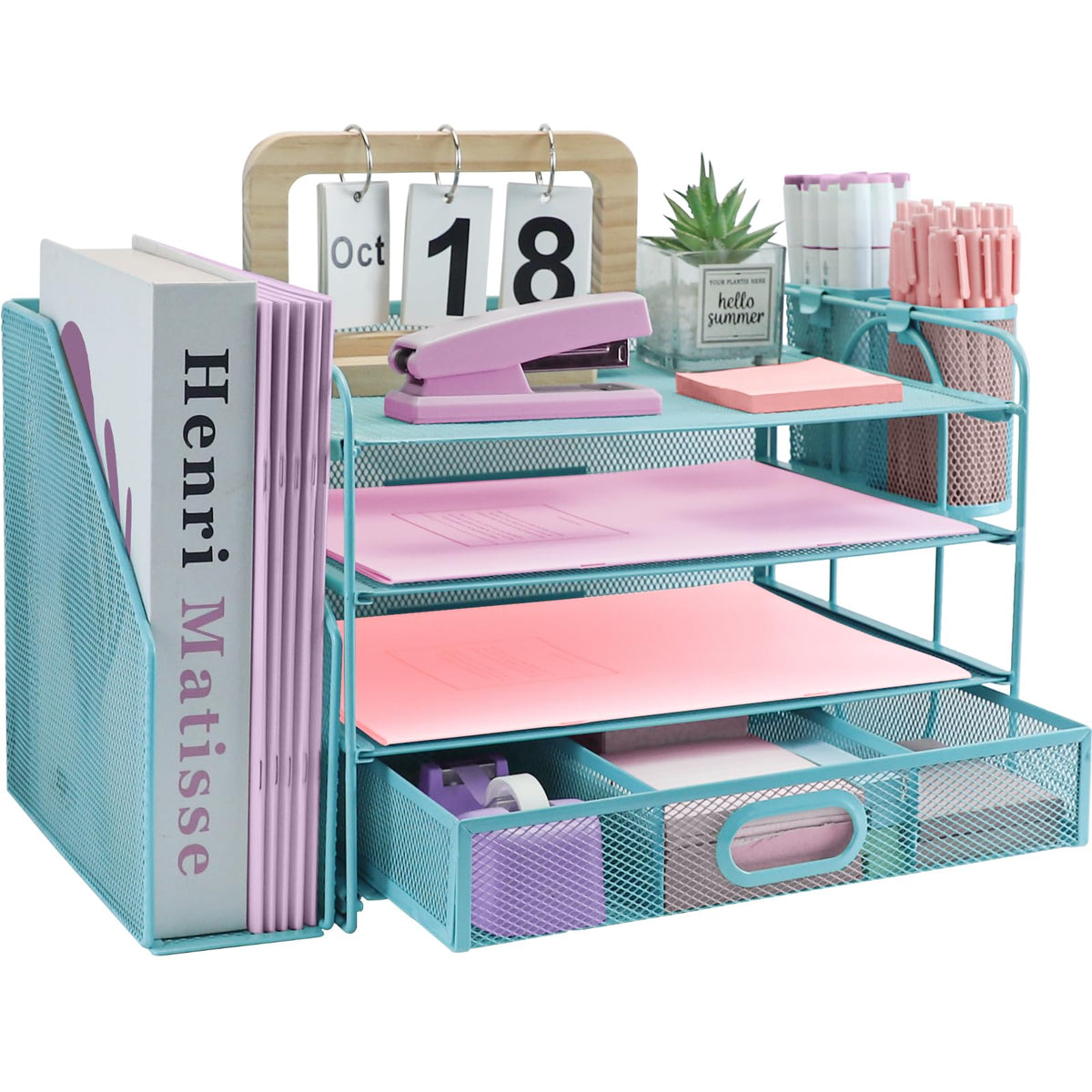 ideallife Desk Organizers and Accessories with File Holder, 4-Tier Paper Letter Tray Organiser with