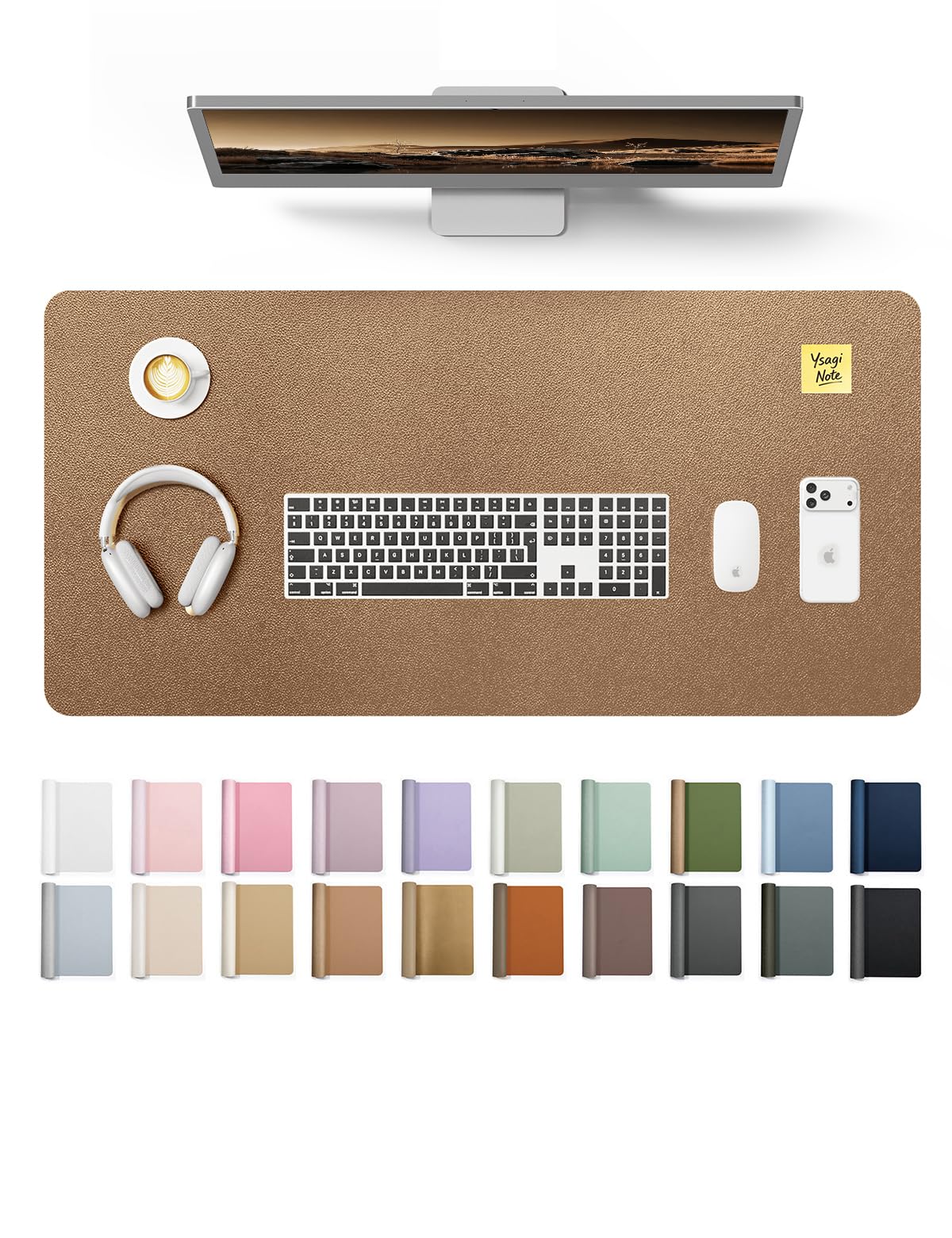 YSAGi Leather Desk Protector, Office Mat, Large Mouse Mat, Non-Slip PU Leather Blotter, Laptop