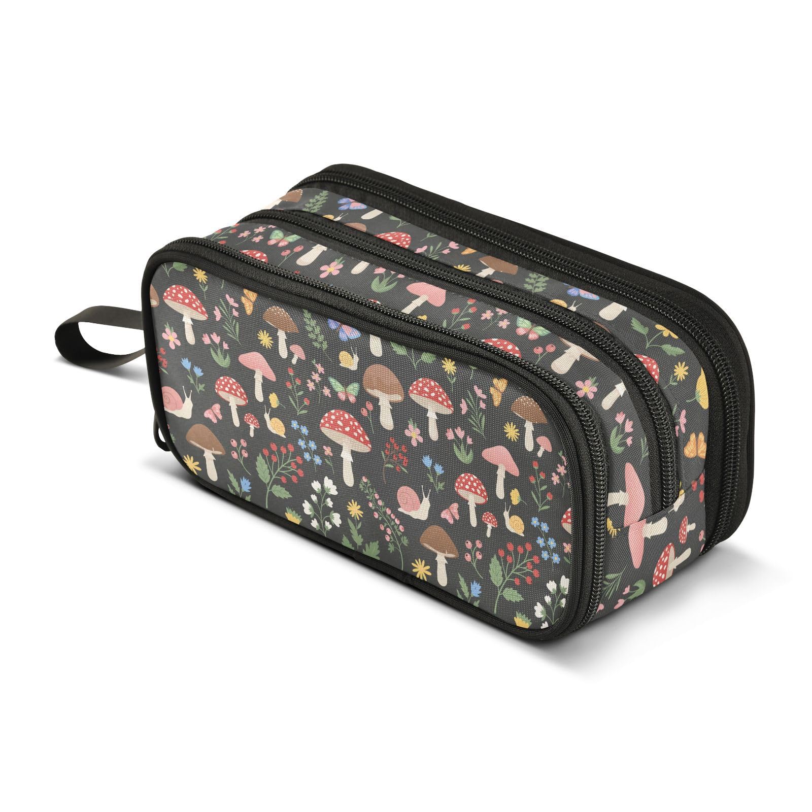 Sletend Pencil Case Snail Mushroom Palm Leaves 3 Compartments Pencil Pouch