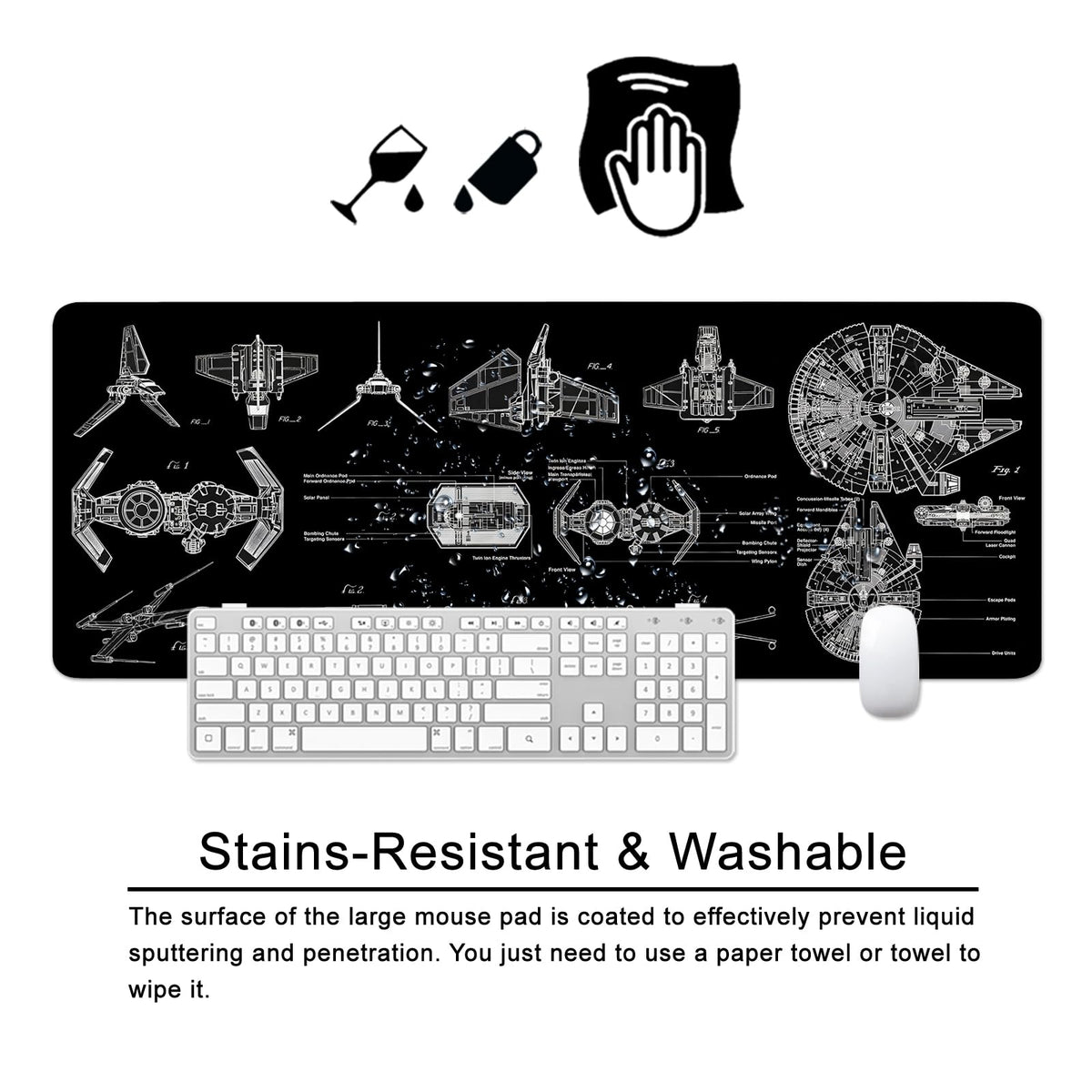 Black Gaming Mouse Pad Large Mouse Pad XL Desk Mat 31.5x11.8x0.12 inch Large Desk Pad Design
