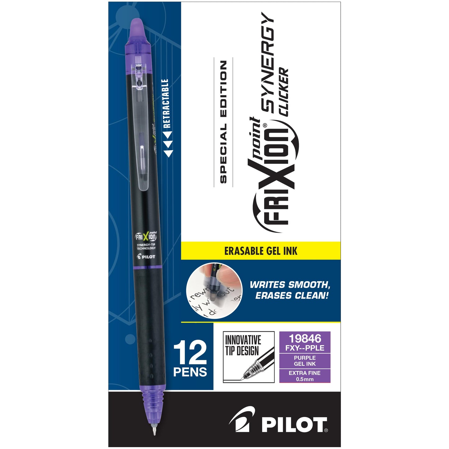 Pilot FriXion Synergy Clicker Erasable Gel Ink Pens, 0.5mm, Purple, 12-Pack