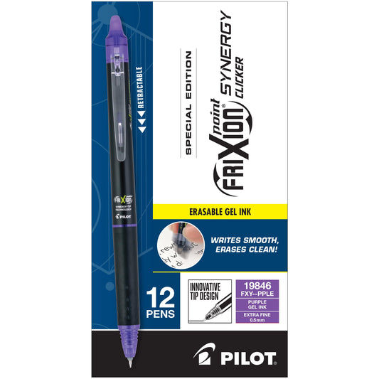 Pilot FriXion Synergy Clicker Erasable Gel Ink Pens, 0.5mm, Purple, 12-Pack