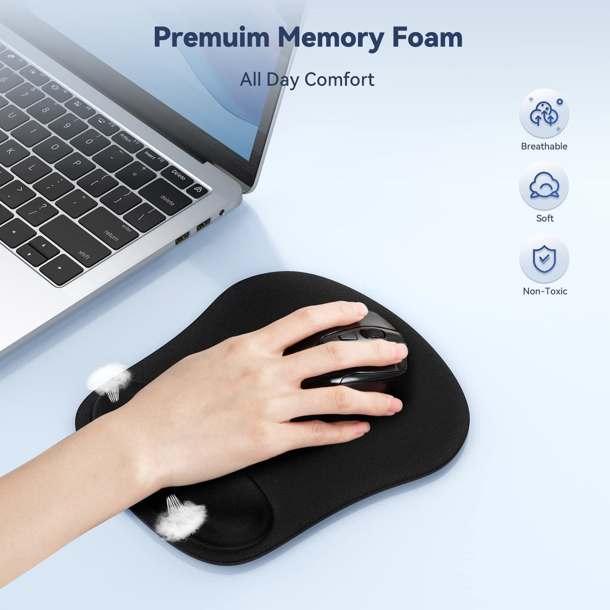 TECKNET 2 Pack Gaming Ergonomic Mouse Pad with Wrist Support Black