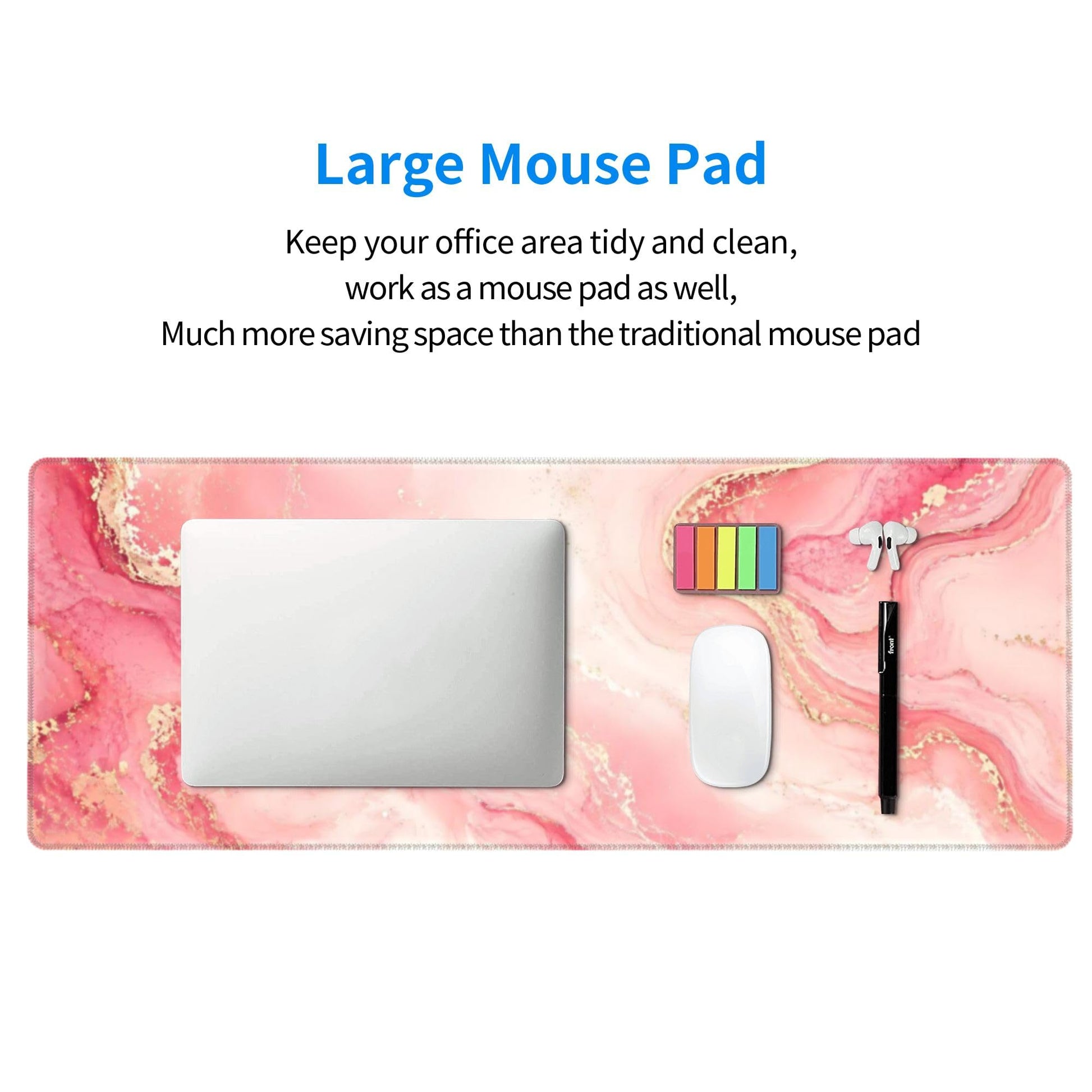 Pink Gold Marble Mouse Pad XL Large Mousepad Non Slip Rubber Base Desk Mat for Laptop Computer