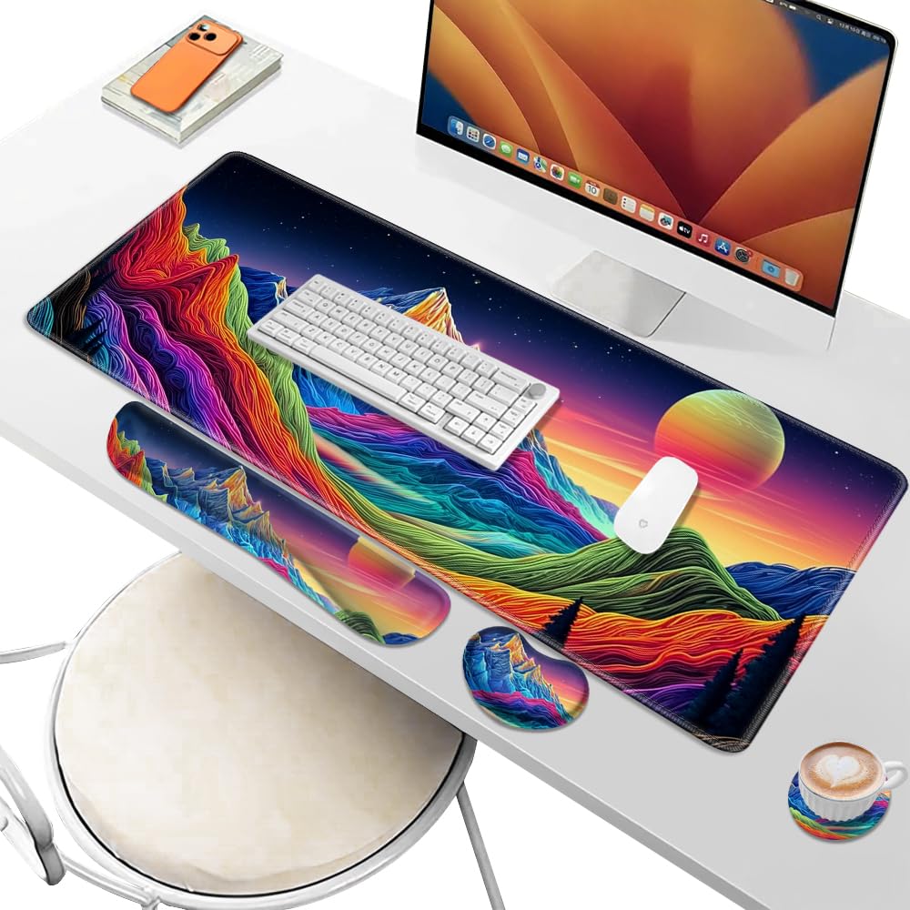 Desk Pad and Keyboard Wrist Rest, Large Mouse Pad + Keyboard Pad+Mouse Wrist Support, Non-Slip Desk