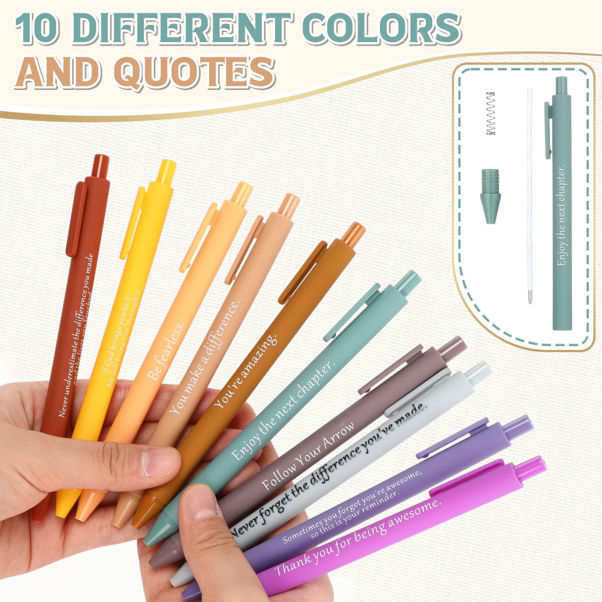 Teling 100 Pcs Inspirational Pens Bulk, Morandi Colors, Classic Style