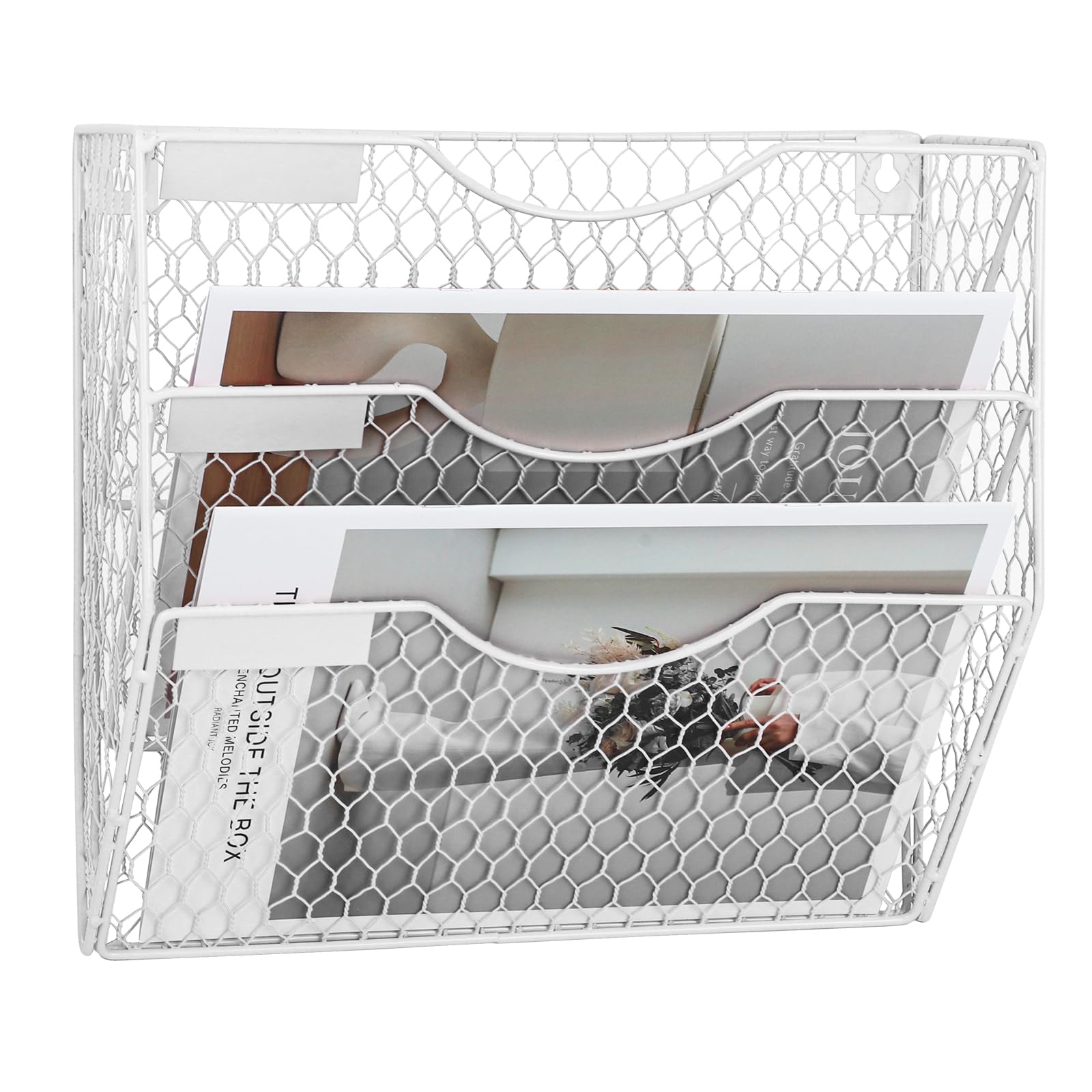 EASEPRES Mail Organizer Wall Mount Hanging File Holder Storage, Metal Chicken Wire Magazine Rack 3